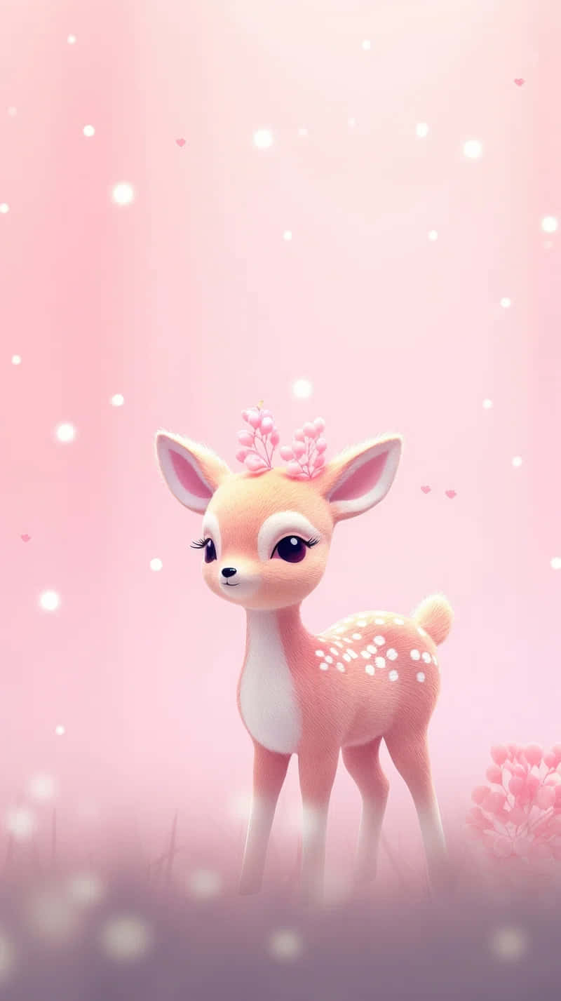 Adorable Pink Fawn Sparkles Wallpaper