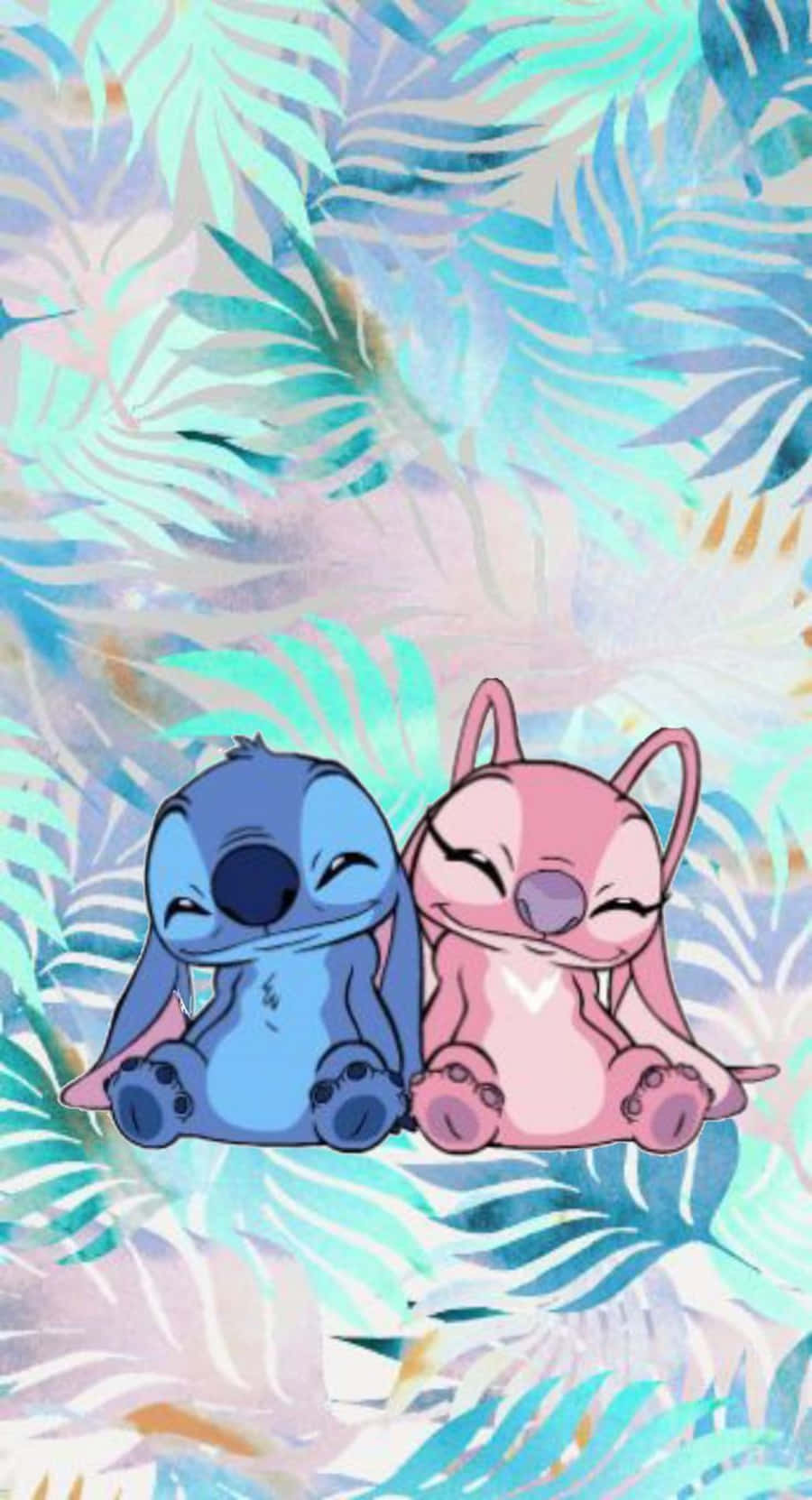 Adorable Stitch And Angel In Love Wallpaper