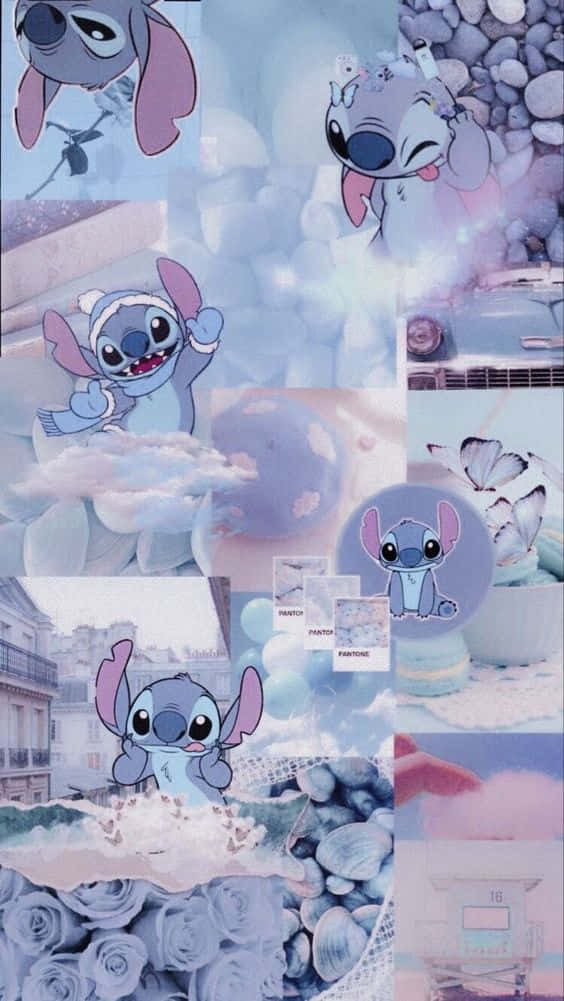 Adorable Stitch Enjoys Some Quality Time With Friends Wallpaper