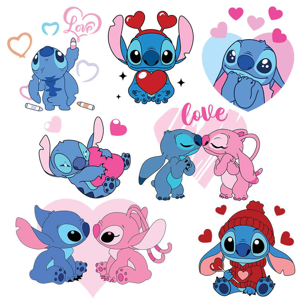 Adorable Stitchand Angel Love Illustrations Wallpaper