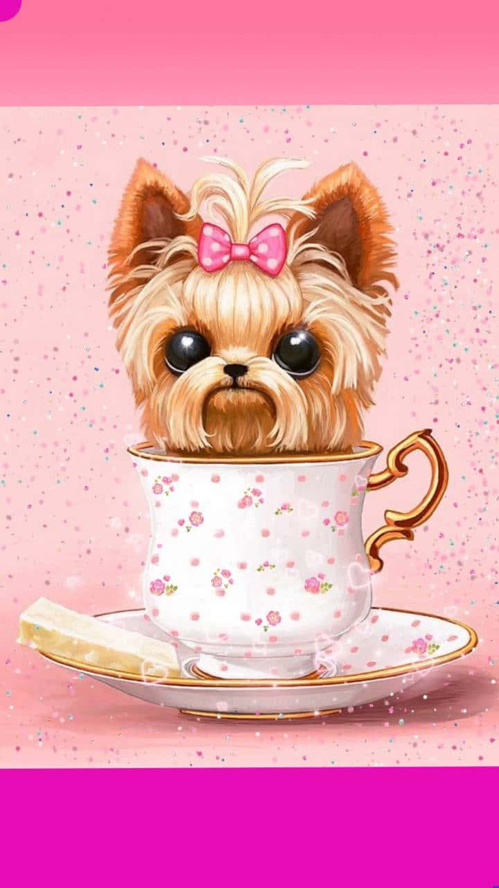 Adorable Teacup Yorkie Sitting And Looking Up Wallpaper