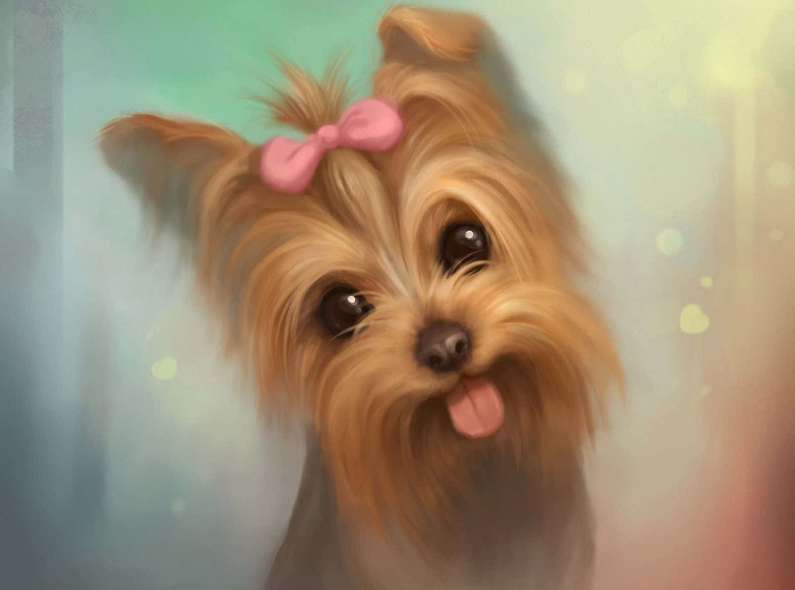 Adorable Teacup Yorkie Sitting On Small White Pillow Wallpaper