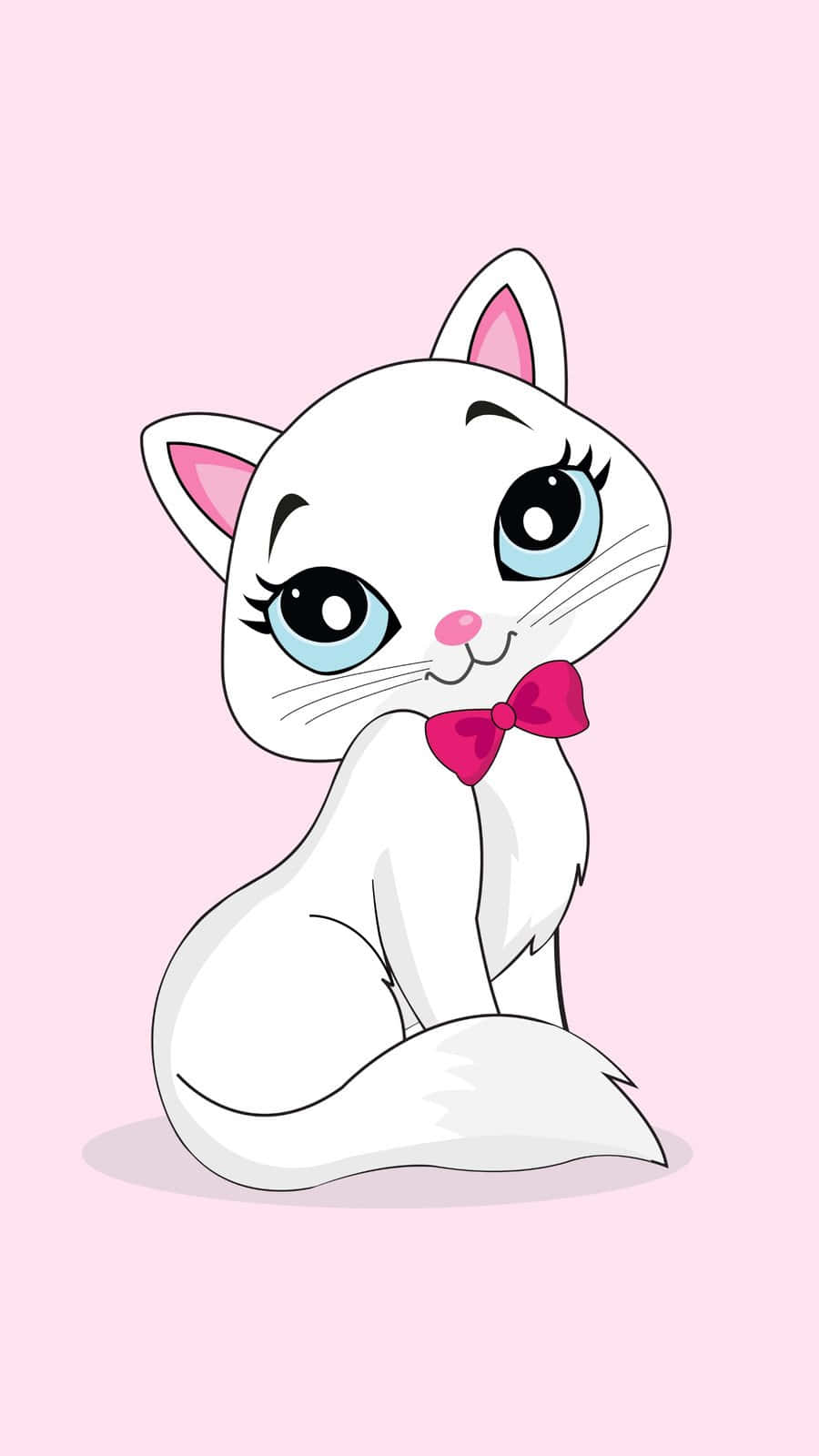 Adorable White Cat Pink Bow Illustration Wallpaper