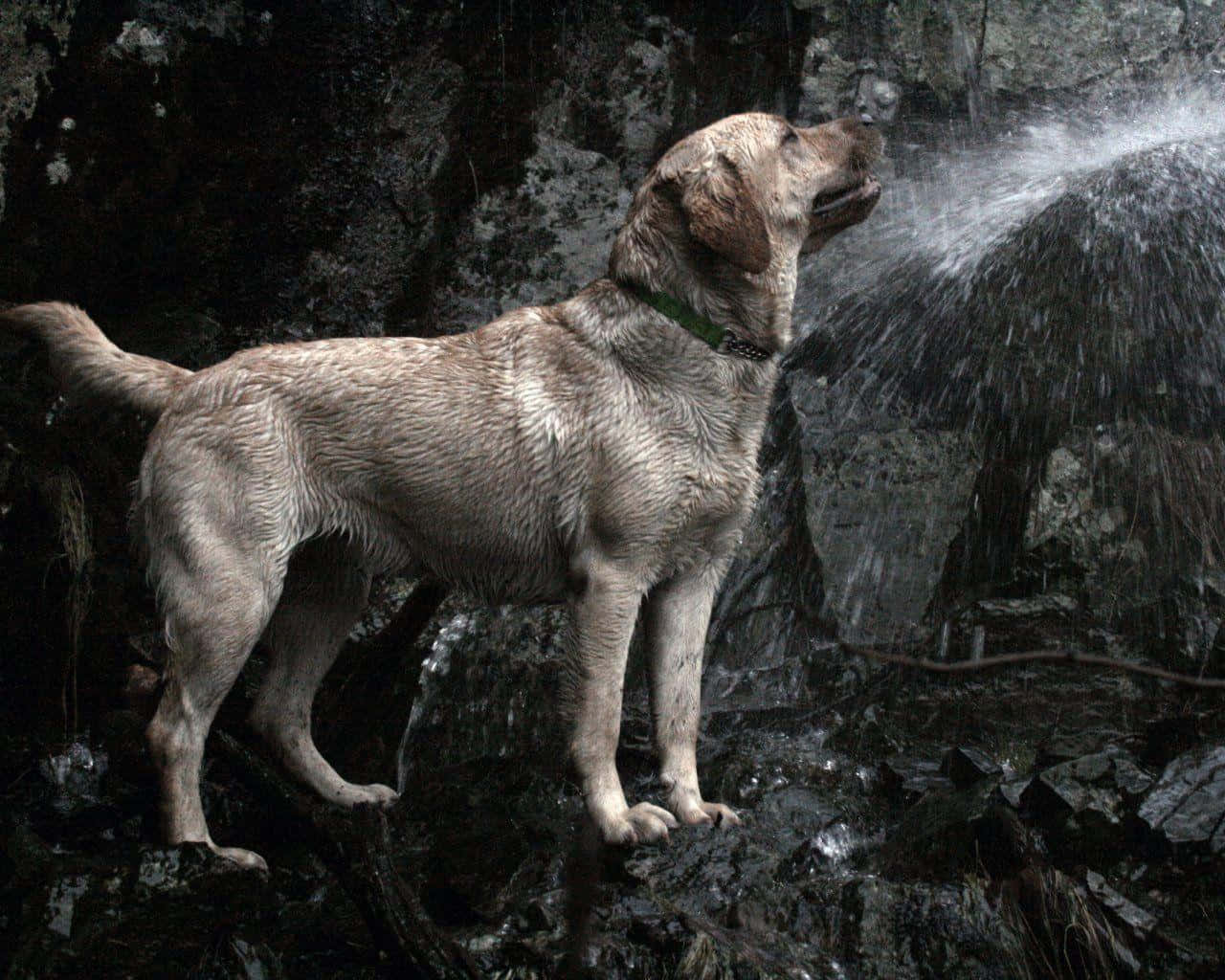 Adorable Yellow Labrador Patiently Waiting Wallpaper