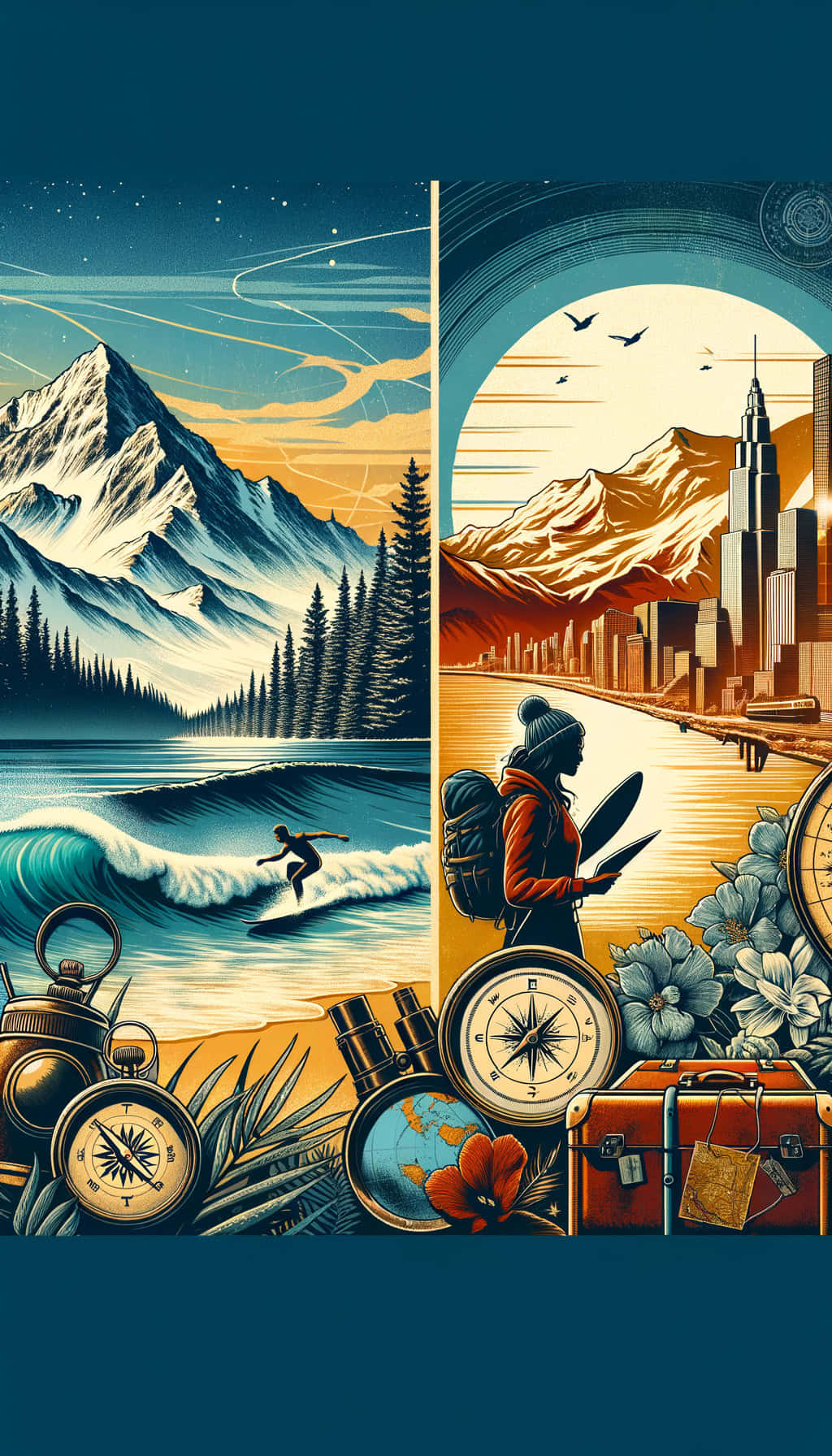 Adventure Travel Divide Vintage Poster Wallpaper