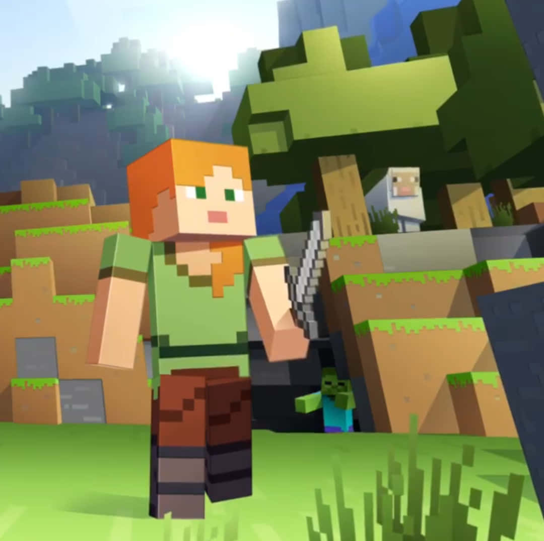 Adventurous Minecraft Alex Exploring The Pixelated World Wallpaper