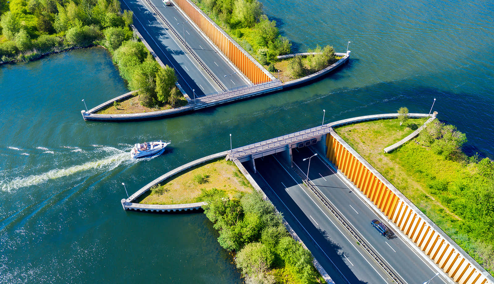 Aerial View Aqueduct Highway Lelystad Wallpaper