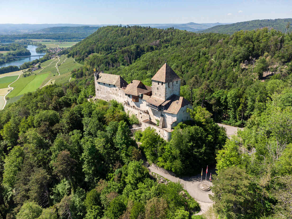 Aerial Viewof Historic Castlein Schaffhausen Wallpaper