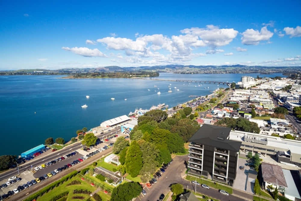 Aerial Viewof Tauranga Harbourand Bridge Wallpaper