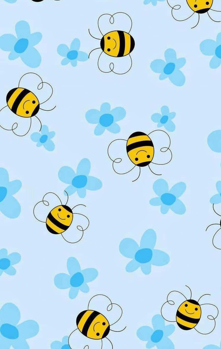 Aesthetic Bee With Flowers And Leaves Wallpaper