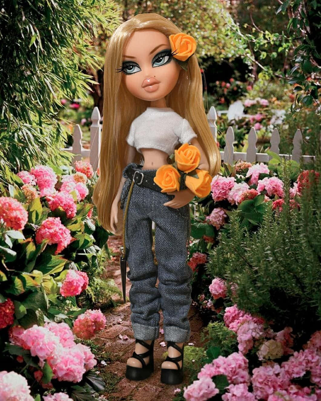 Aesthetic Bratz Doll In Garden Wallpaper