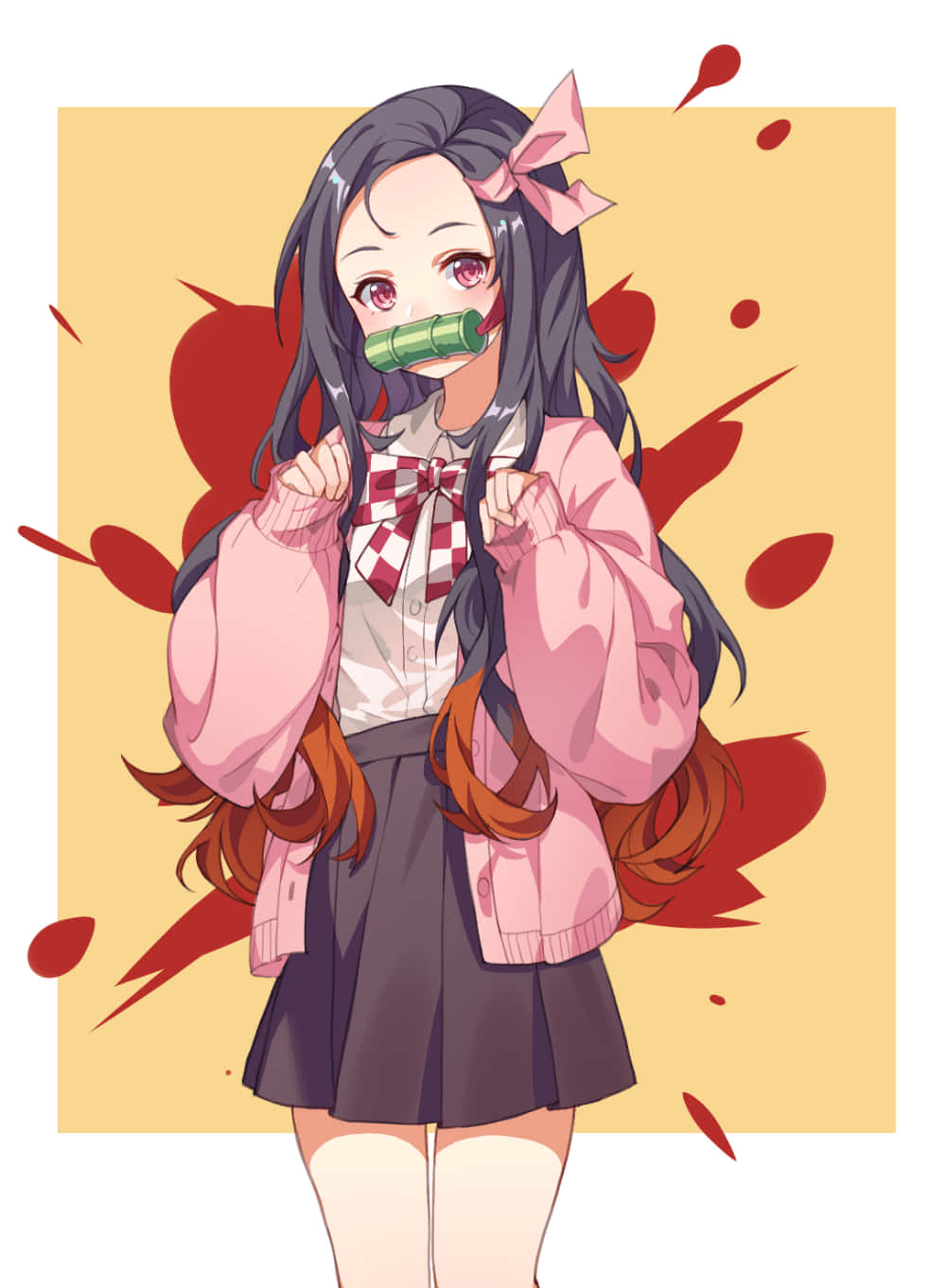 Aesthetic Demon Slayer Cute Nezuko Kamado Illustration Wallpaper