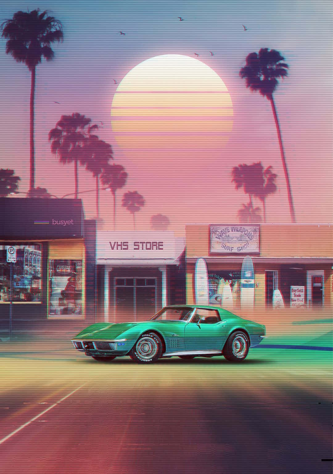 Aesthetic Green Car Retro Iphone Wallpaper