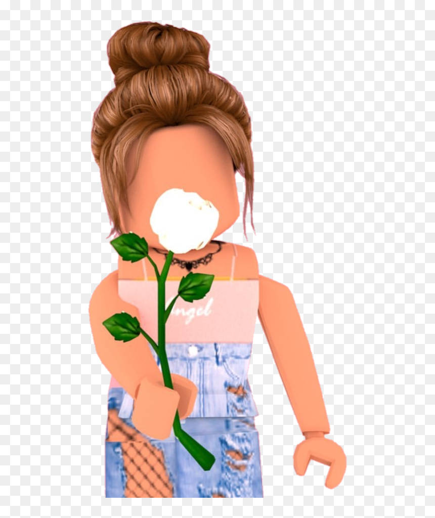 Aesthetic Roblox Girl Holding White Rose Wallpaper