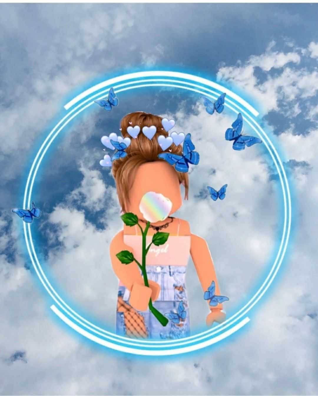 Aesthetic Roblox Girl In Denim With Butterflies Wallpaper