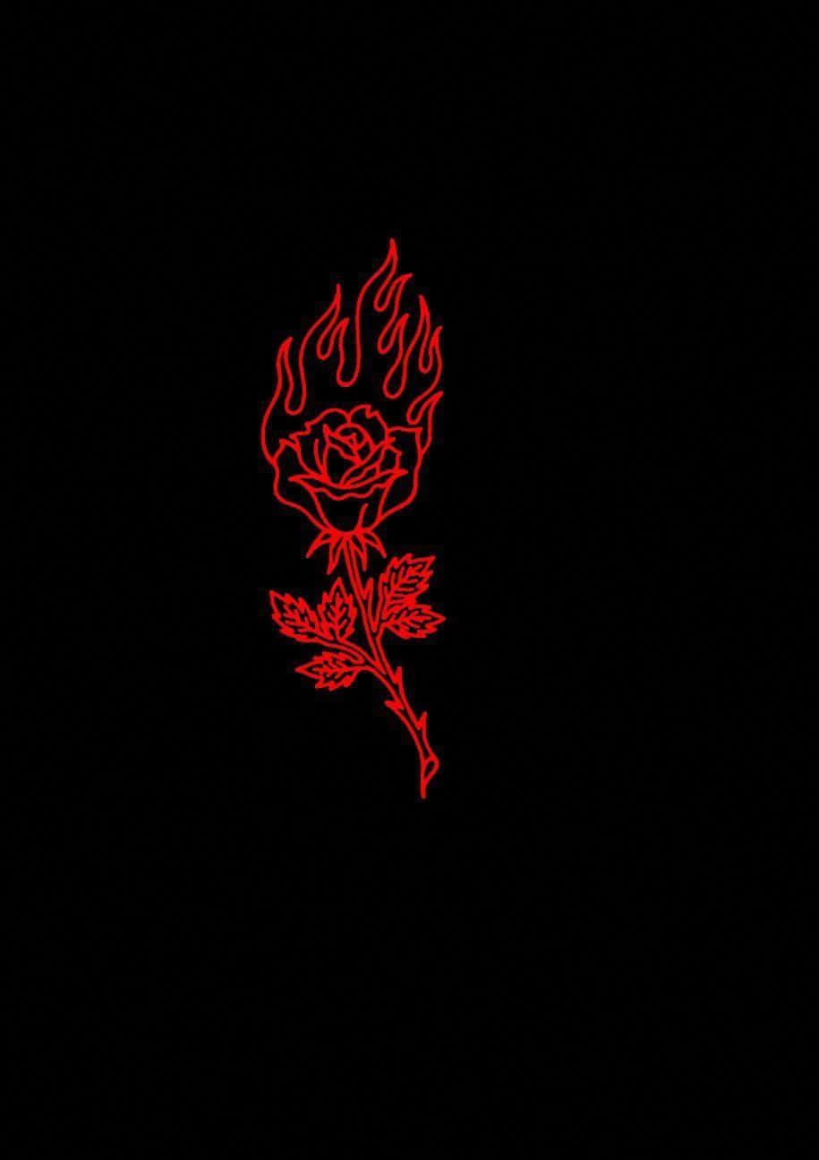 Aesthetic Rose Flower On Fire Line Art Wallpaper