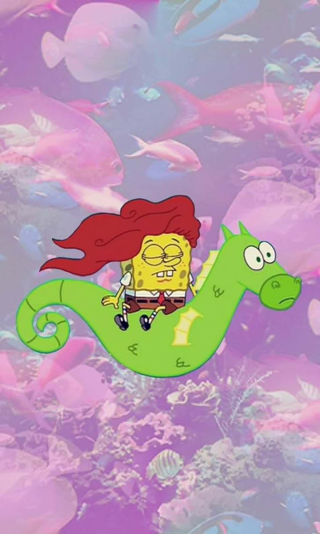 Aesthetic Spongebob Riding Seahorse Wallpaper