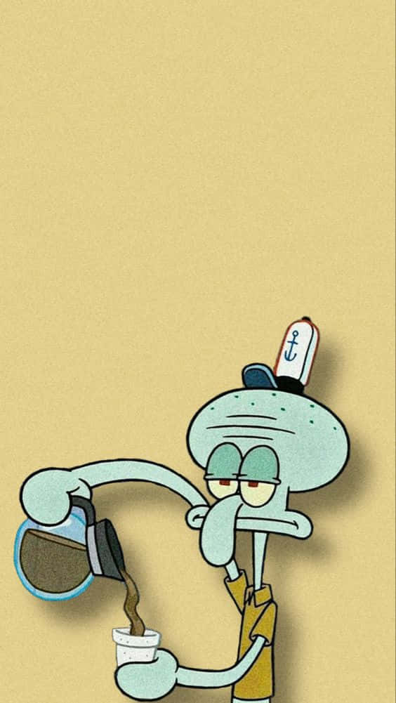 Aesthetic Squidward Looking Out To The Sea Wallpaper