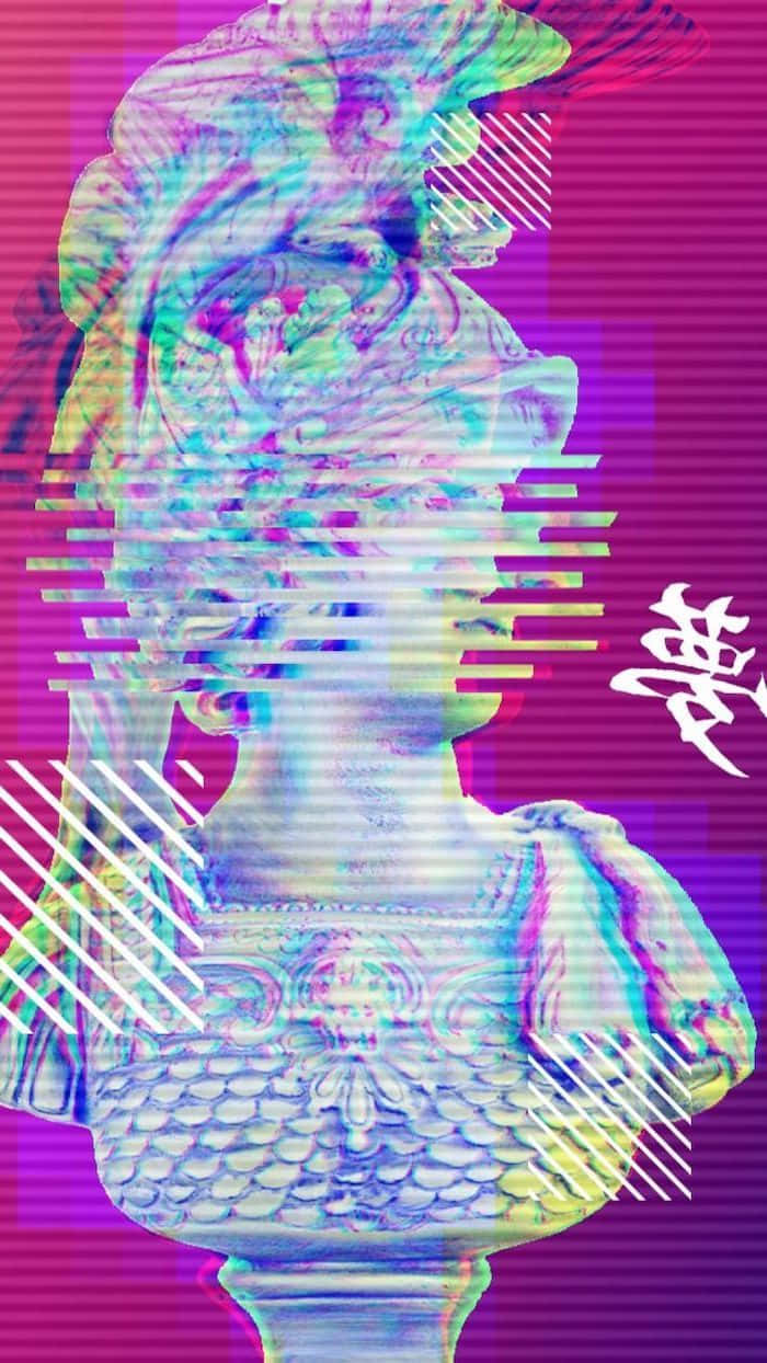 Aesthetic Vintage Purple Glitchy Statue Wallpaper