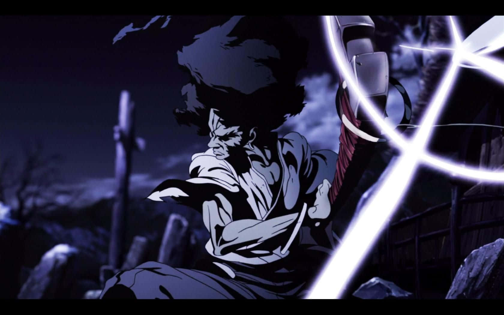 Afro Samurai Battles Atop A Mountain With A Fierce Expression On His Face Wallpaper