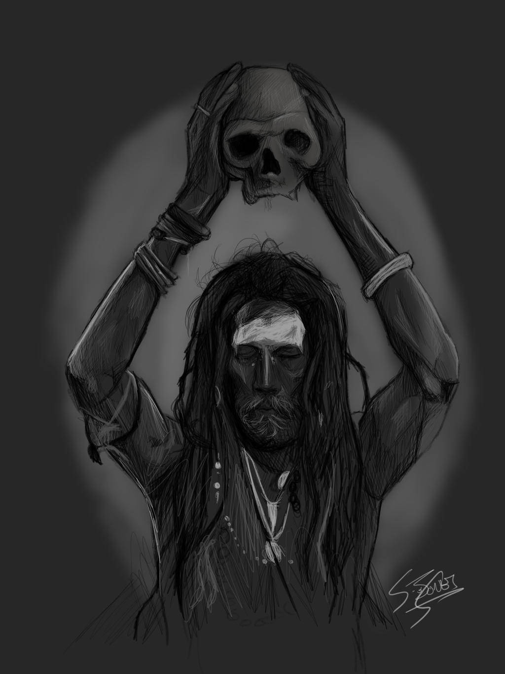 Aghori With Skull Art Wallpaper