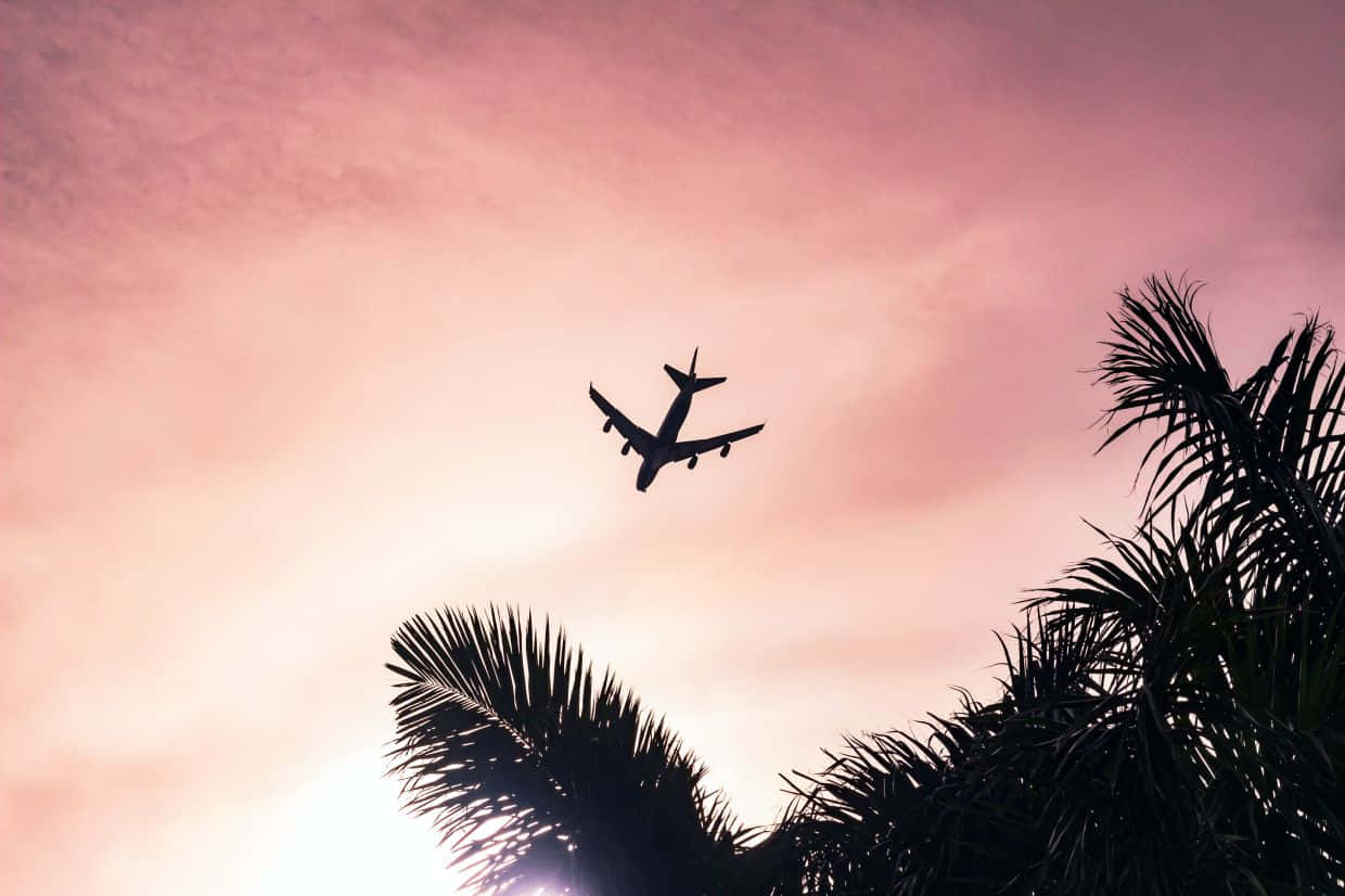 Airplane Silhouette Against Twilight Sky Wallpaper