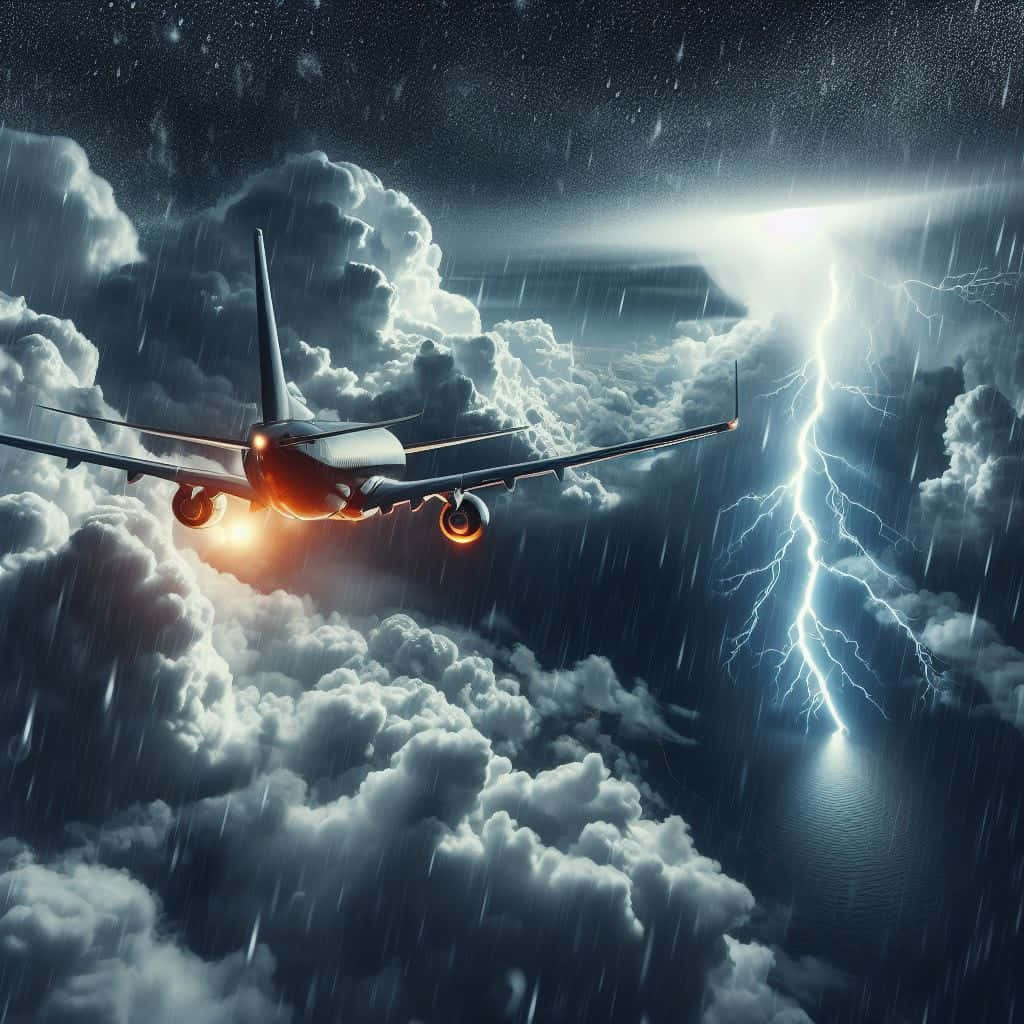 Airplane Thunderstorm Night Sky Wallpaper