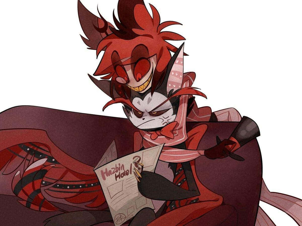 Alastor Reading Hazbin Hotel Newspaper Wallpaper