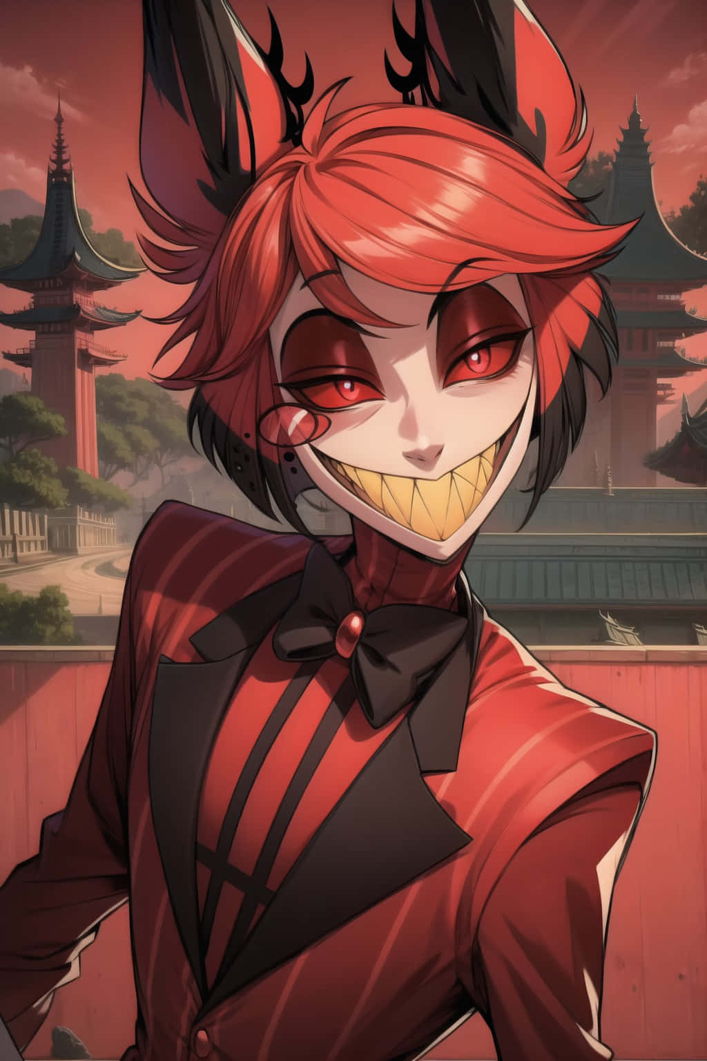 Alastor Smiling Demon Hazbin Hotel Artwork Wallpaper