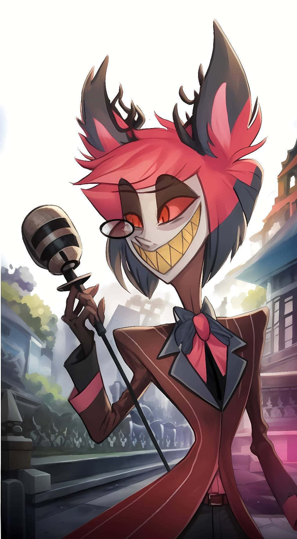 Alastor Smiling With Microphone Hazbin Hotel Wallpaper