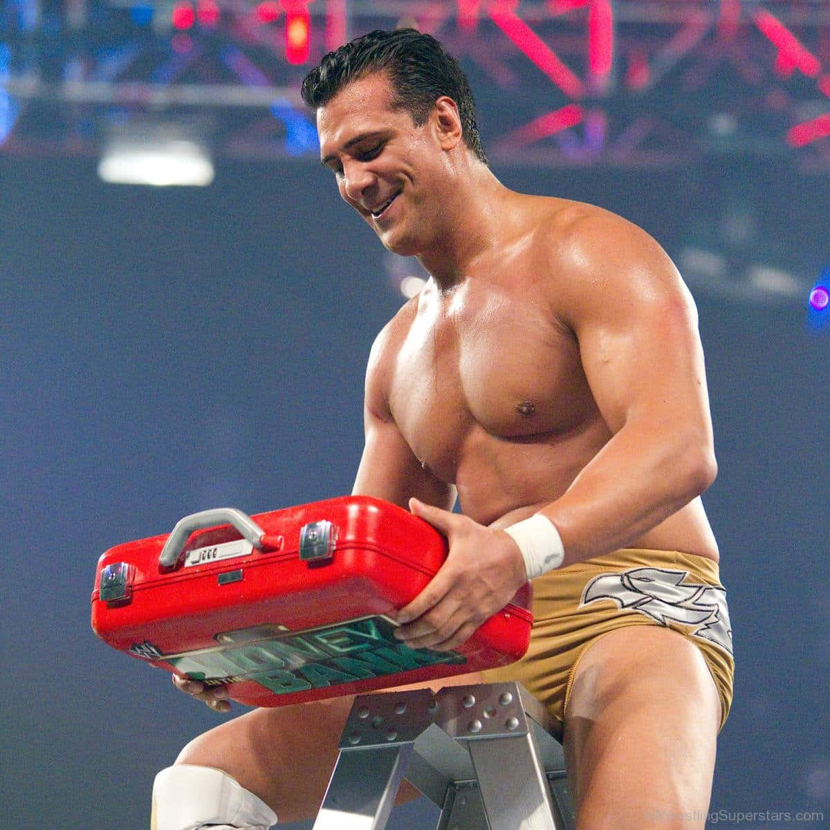 Alberto Del Rio Celebrating Victory With Money In The Bank Suitcase Wallpaper