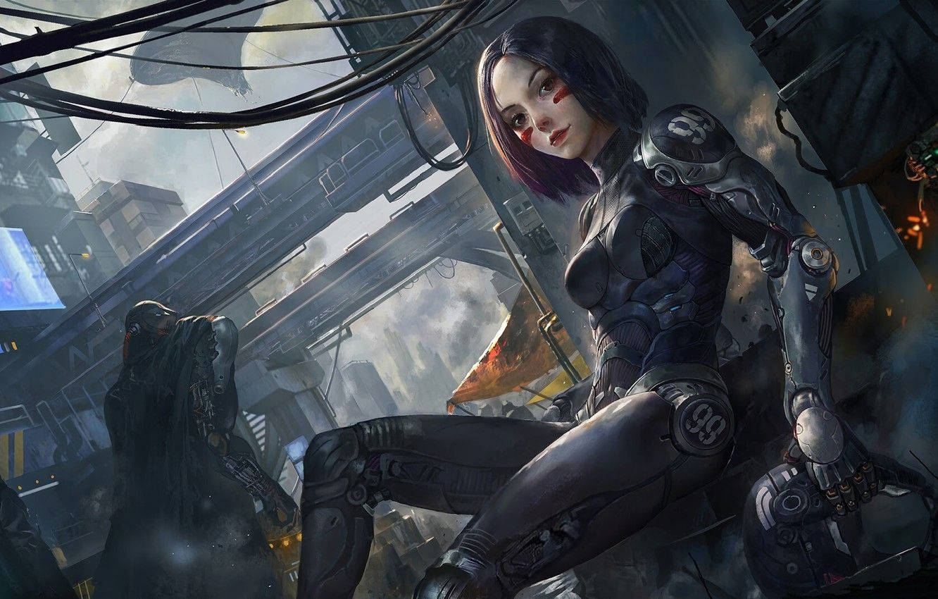 Alita Sitting Cyborg Wallpaper