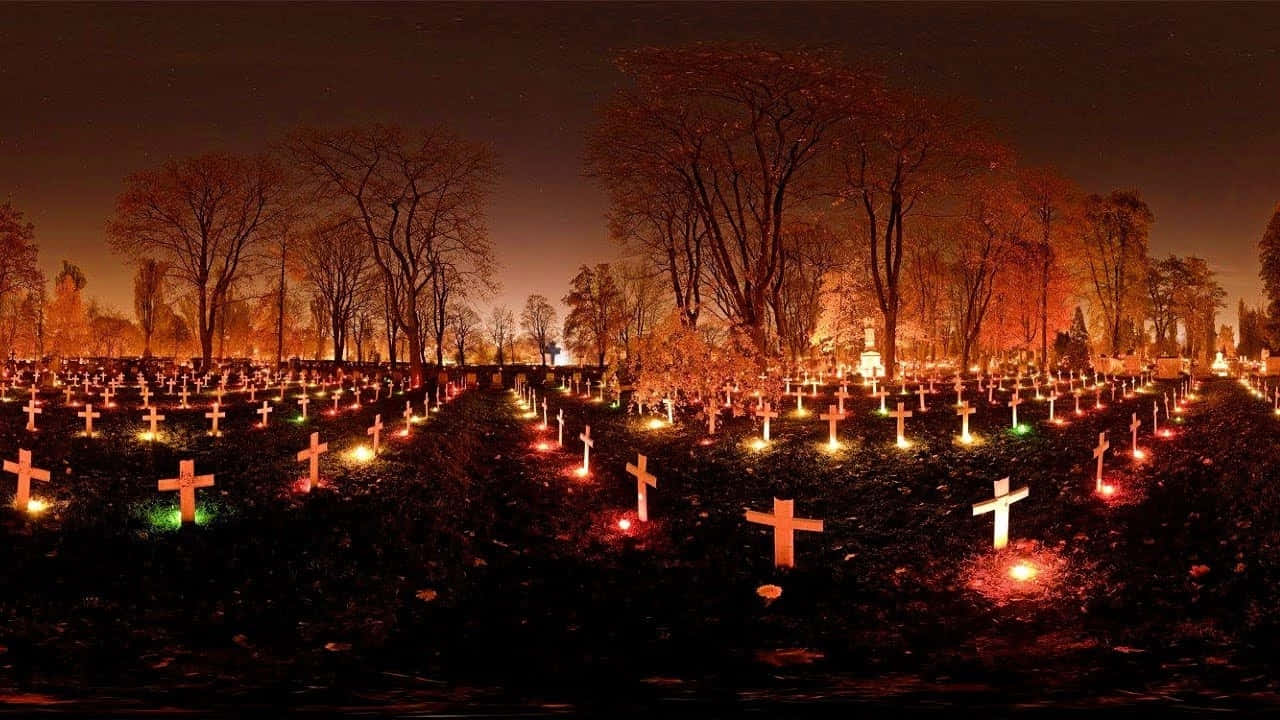 All_ Souls_ Day_ Candlelit_ Cemetery Wallpaper