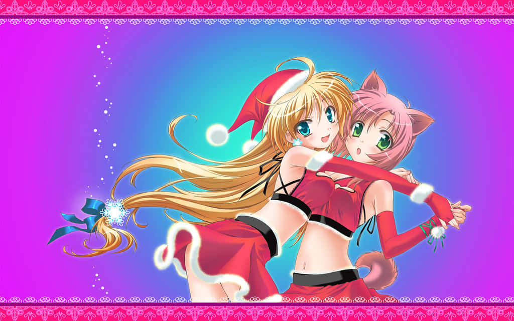 Alluring Anime Digital Artwork Of Cute Sisters Wallpaper