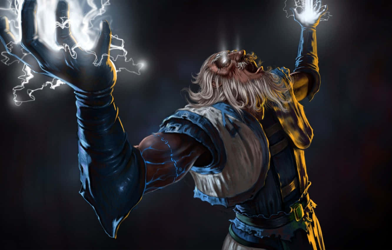 Almighty Zeus Unleashing Thunder In Dota 2 Wallpaper