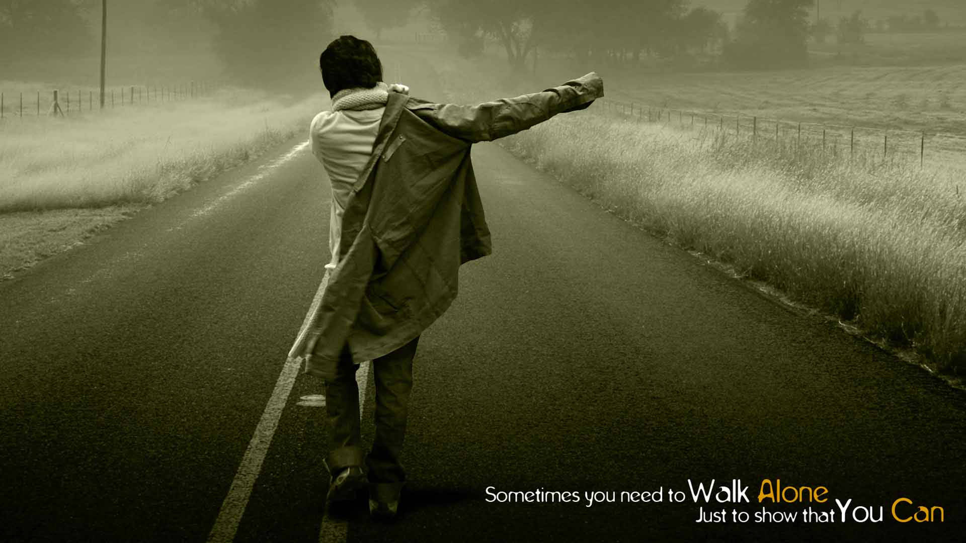 Alone Boy Walking In The Highway Wallpaper