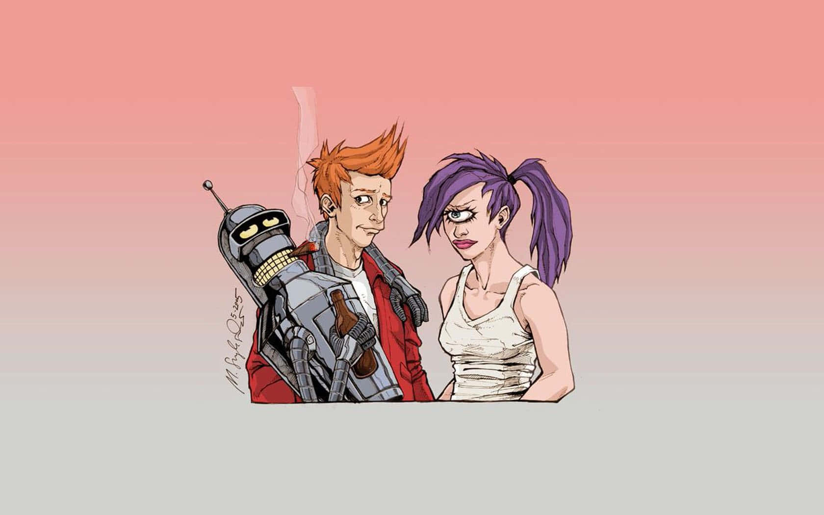 Alternative Art Couple And Robot Wallpaper