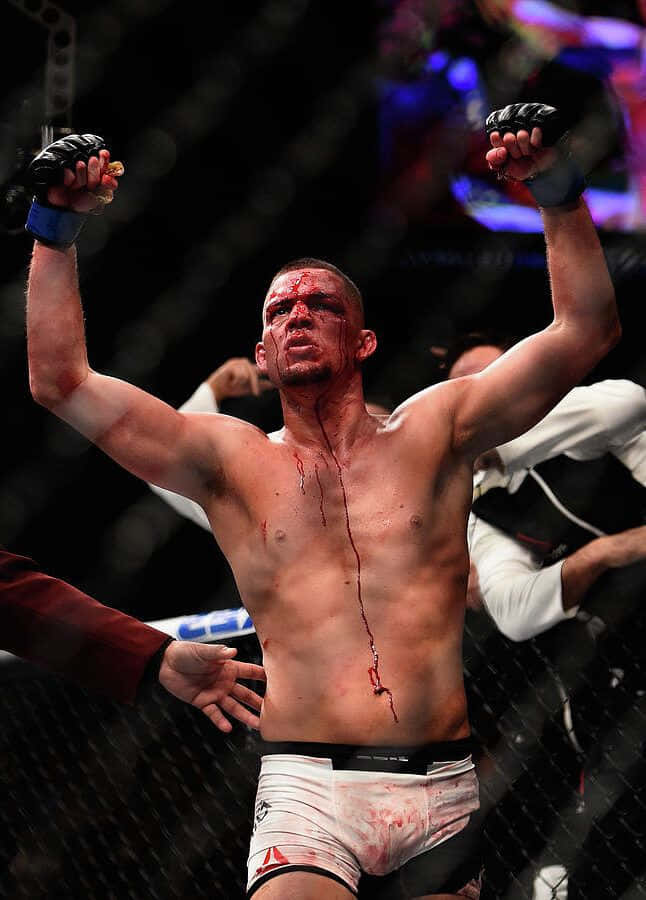 American Athlete Nate Diaz Victory Pose Wallpaper