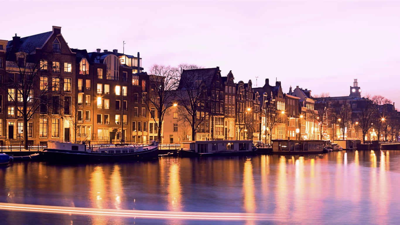 Amsterdam Canal Twilight Reflections Wallpaper