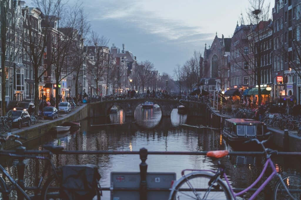 Amsterdam Canal Twilight Scene Wallpaper