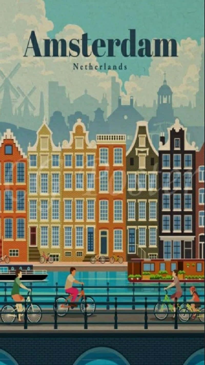 Amsterdam Netherlands Vintage Travel Poster Wallpaper