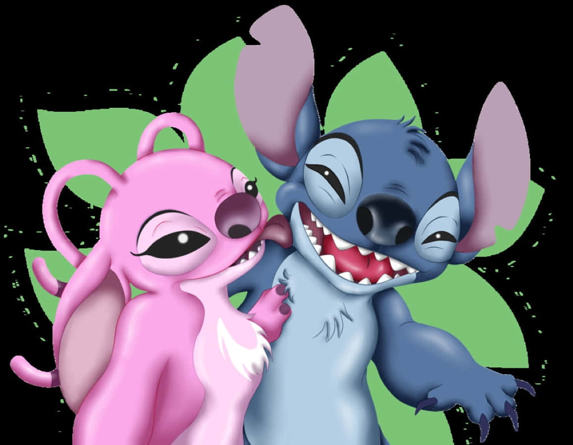 An Adorable Moment Of Stitch And Angel Expressing Love For Each Other Wallpaper