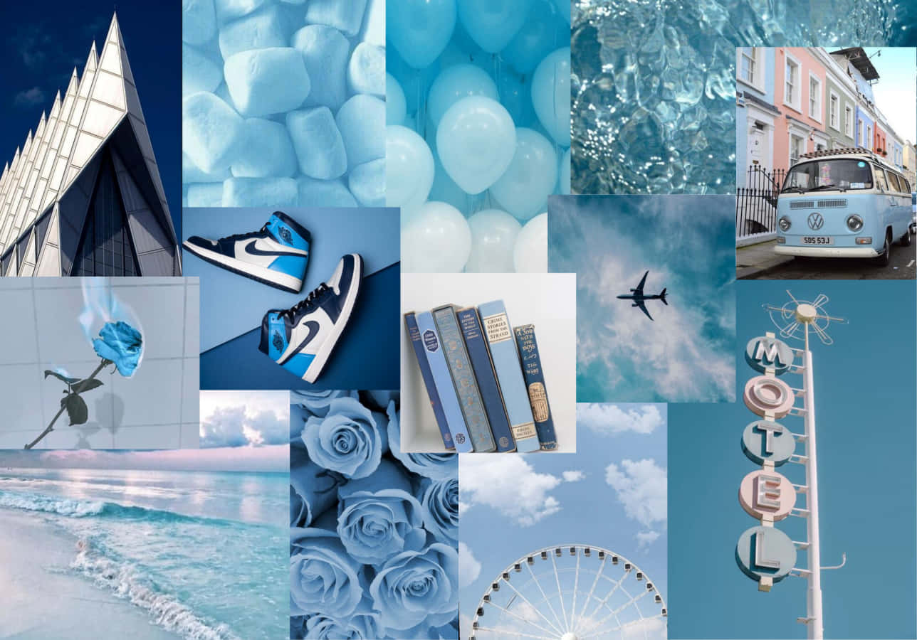 An Aesthetic Blue Collage To Brighten Up Any Wall Wallpaper