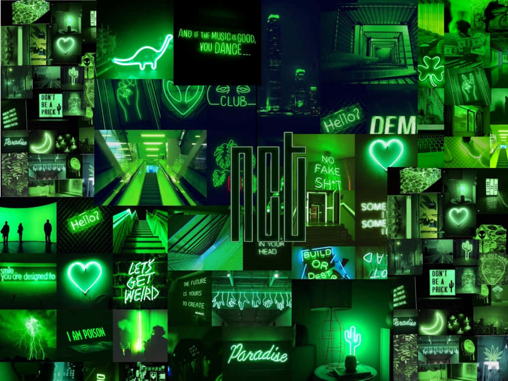 An Aesthetic Desktop In Neon Green Wallpaper