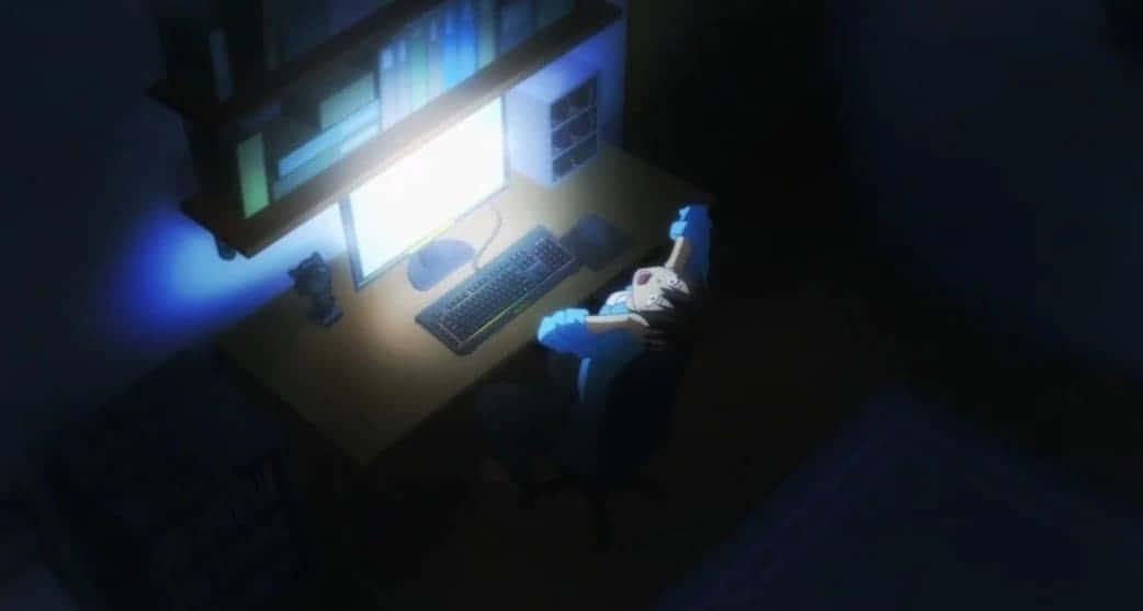 An Anime Boy Working On His Computer Wallpaper