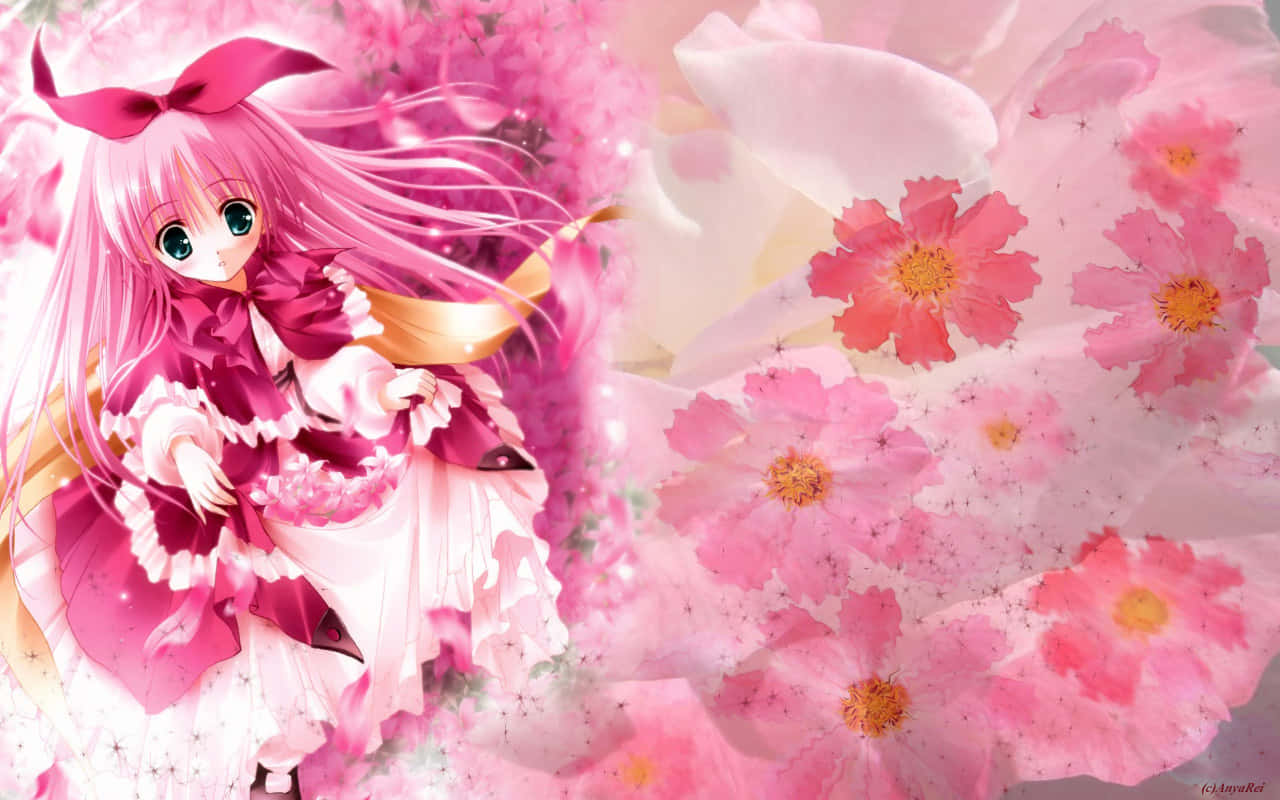 An Anime Princess Watching A Beautiful Flower Bloom Wallpaper