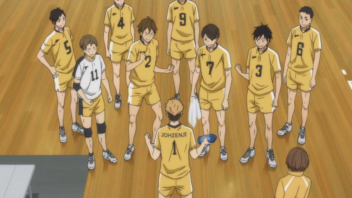 An Energetic Johzenji High Volleyball Team In Action Wallpaper