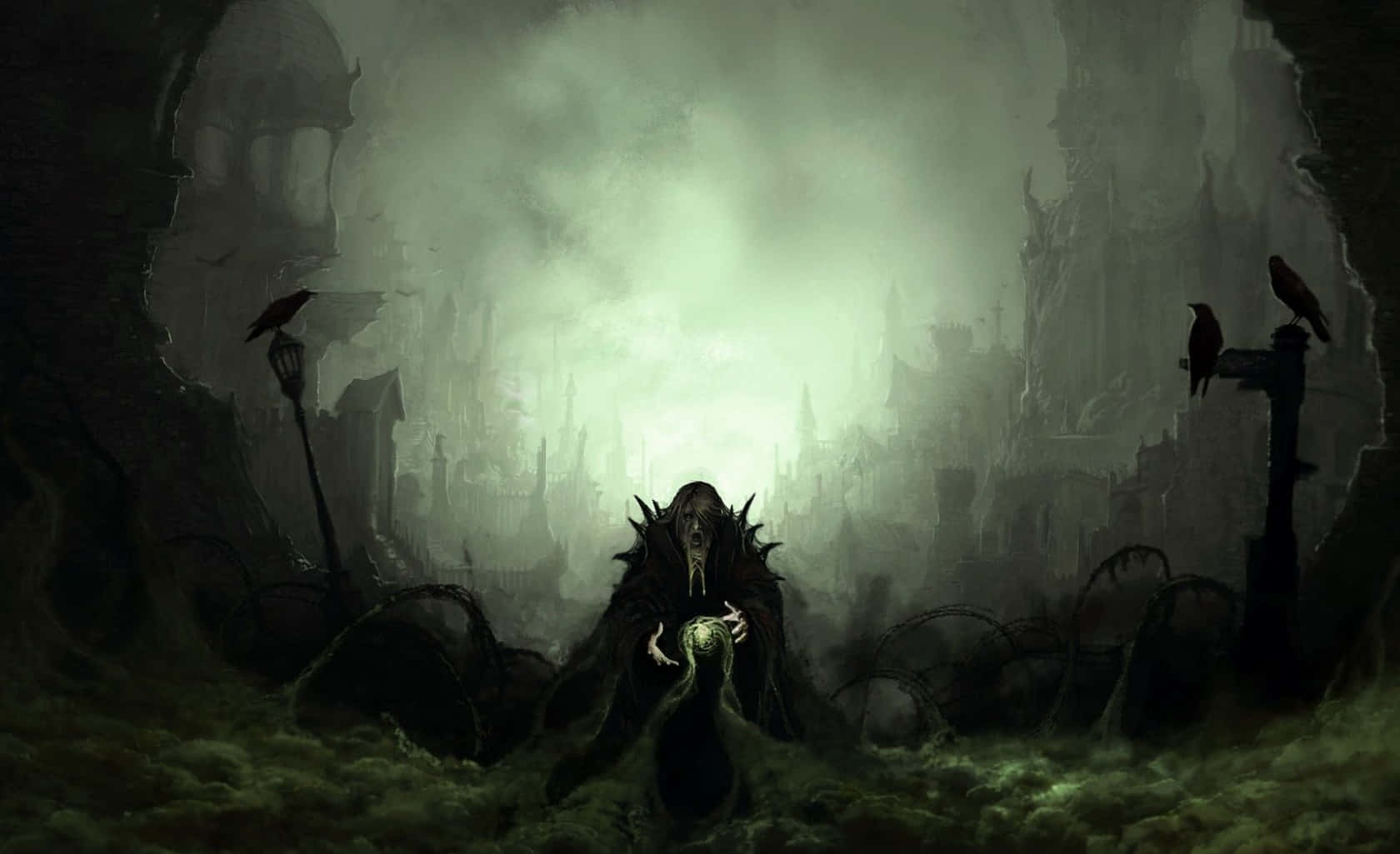 An Epic Journey Through A Mysterious Dark Fantasy Landscape Wallpaper