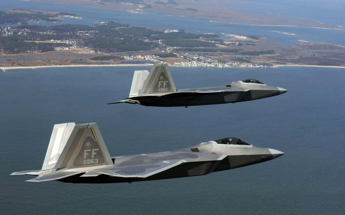 An F-22 Raptor Taking Flight Wallpaper