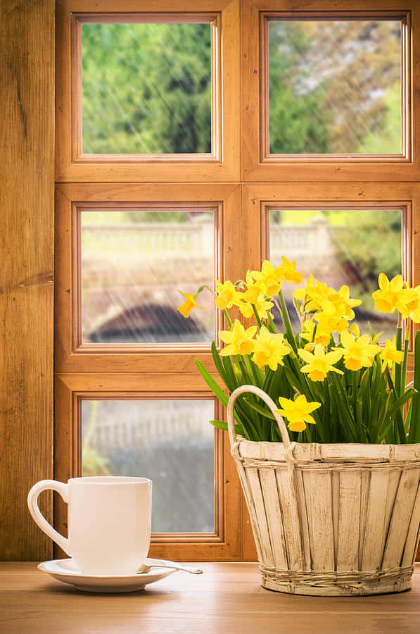 An Idyllic Spring Shower Dancing Amidst Blossoming Flowers Wallpaper